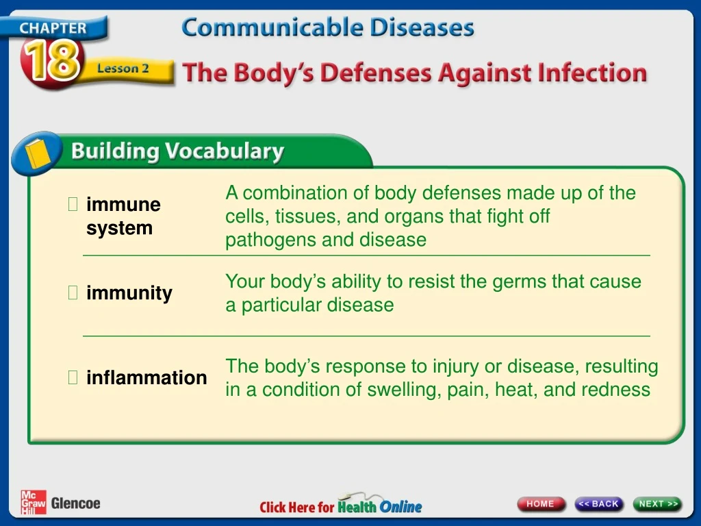 a combination of body defenses made