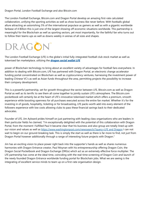 Dragon Gateway, LFE and Bitcoin.com combine to evolve the sporting industry