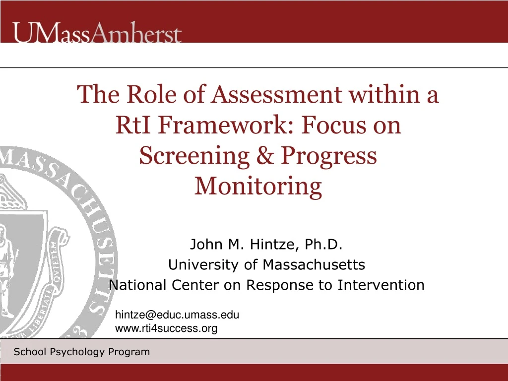 the role of assessment within a rti framework focus on screening progress monitoring