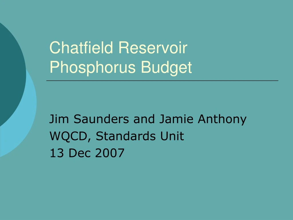 chatfield reservoir phosphorus budget