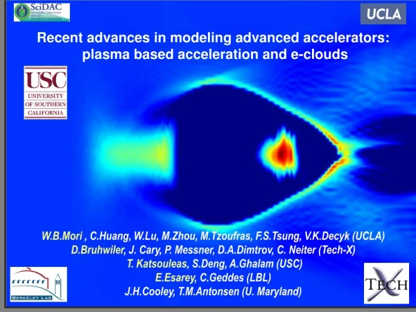Recent advances in modeling advanced accelerators:  plasma based acceleration and e-clouds