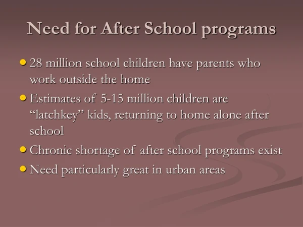 Need for After School programs