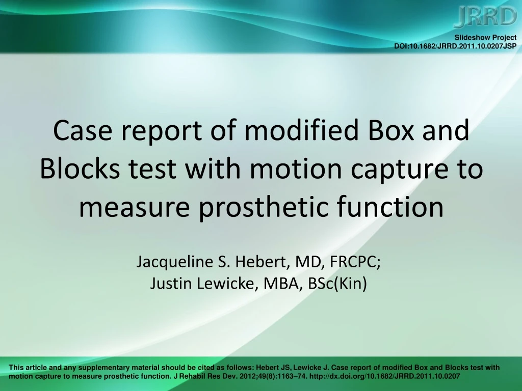 case report of modified box and blocks test with motion capture to measure prosthetic function