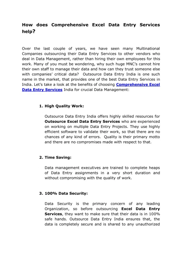 how does comprehensive excel data entry services