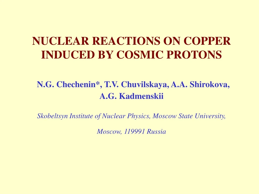 nuclear reactions on copper induced by cosmic