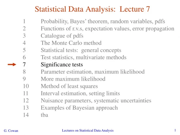 Statistical Data Analysis:  Lecture 7