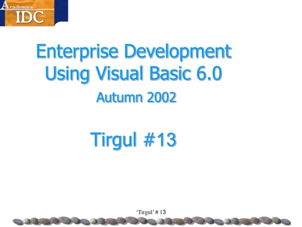 Enterprise Development  Using Visual Basic 6.0   Autumn 2002 Tirgul # 13