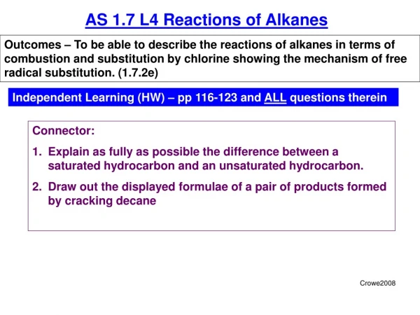 AS 1.7 L4 Reactions of Alkanes