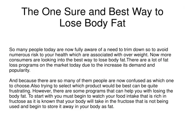 The One Sure and Best Way to Lose Body Fat