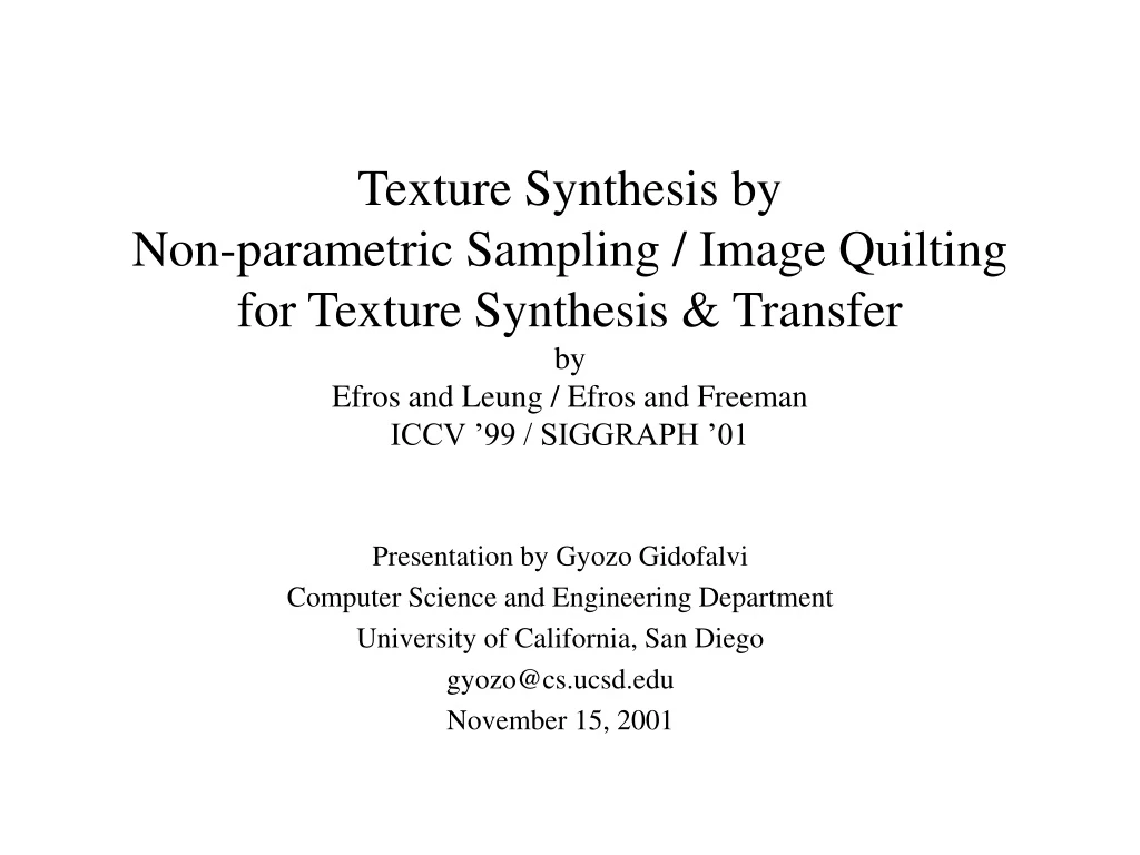 texture synthesis by non parametric sampling