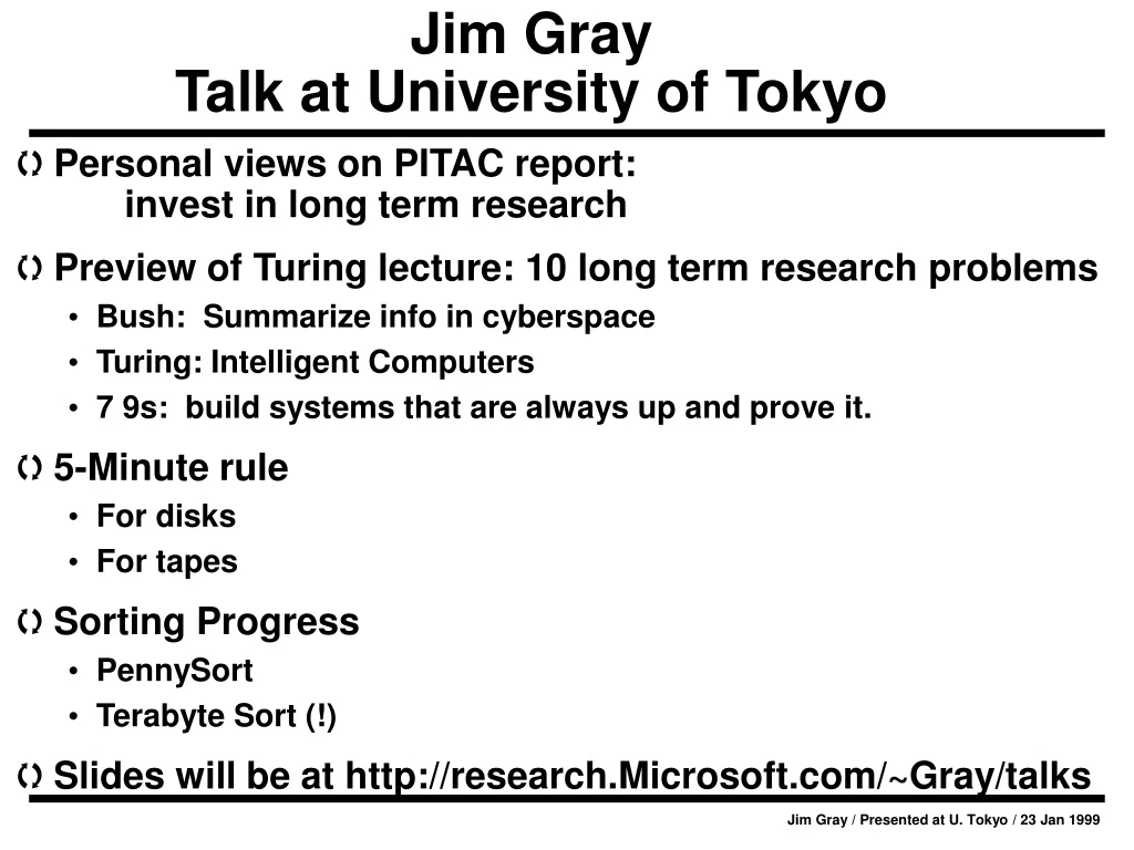 jim gray talk at university of tokyo