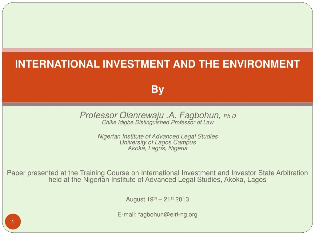 international investment and the environment by