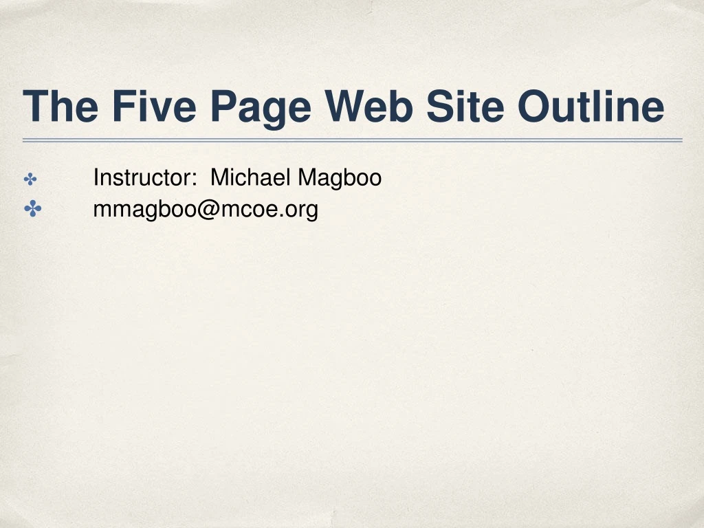 the five page web site outline