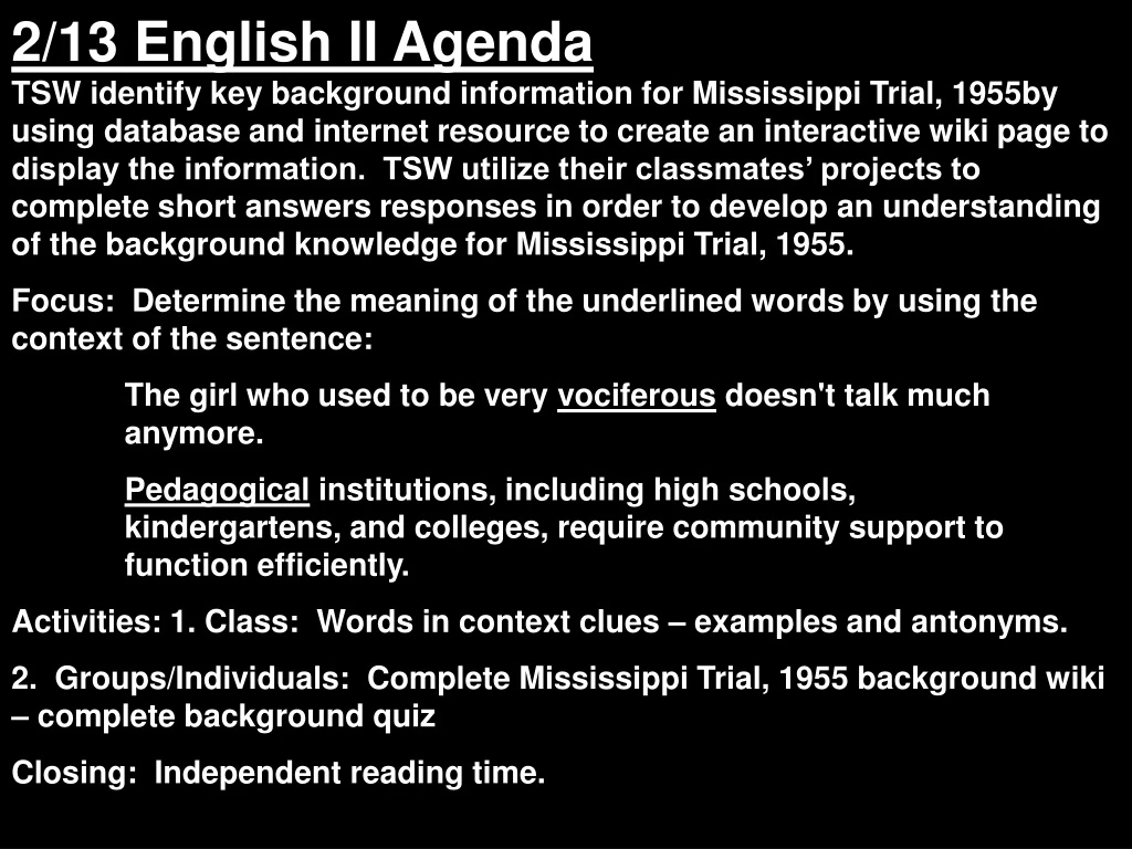 2 13 english ii agenda tsw identify