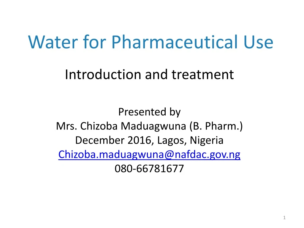water for pharmaceutical use