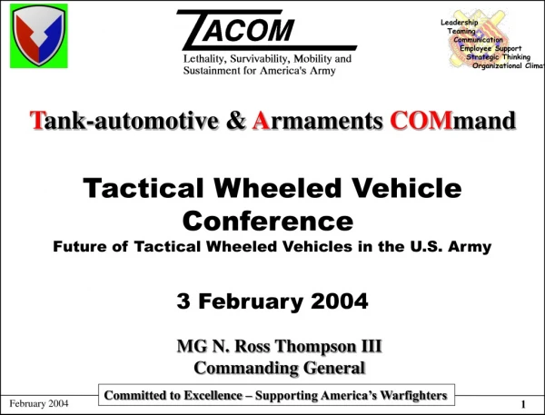 Tactical Wheeled Vehicle Conference  Future of Tactical Wheeled Vehicles in the U.S. Army