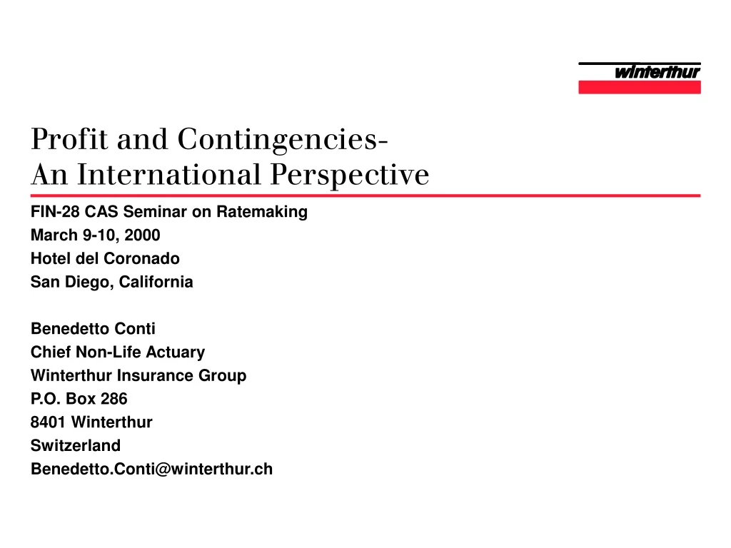 profit and contingencies an international perspective