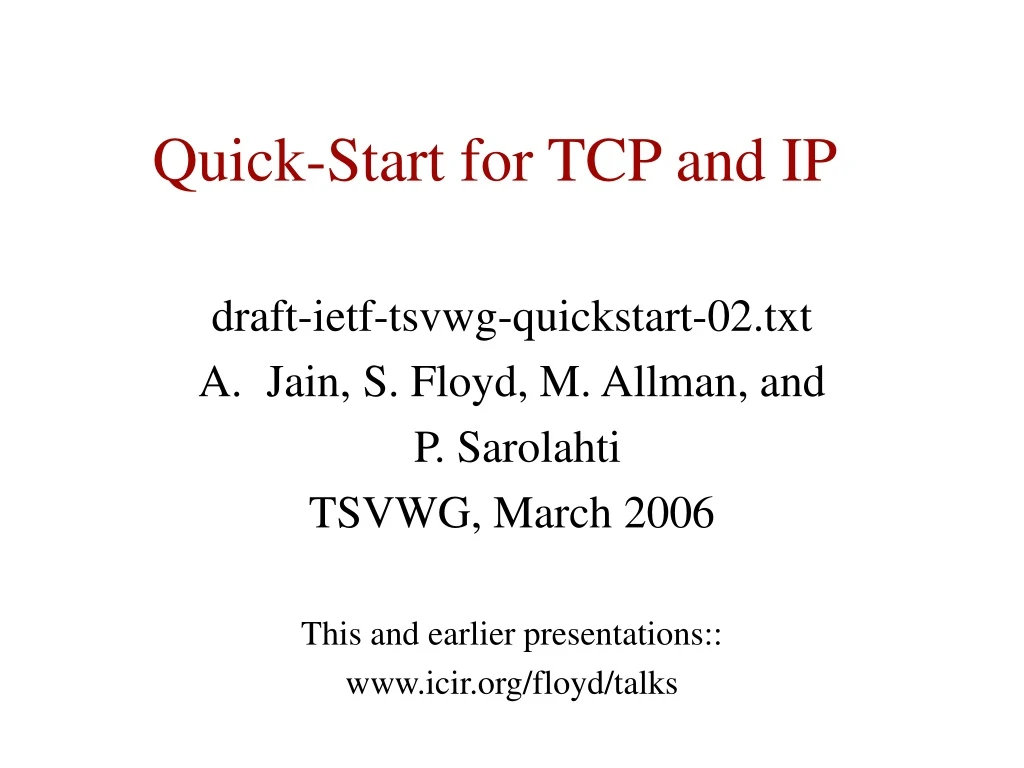 quick start for tcp and ip