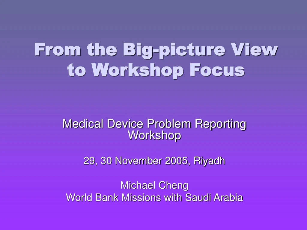 from the big picture view to workshop focus