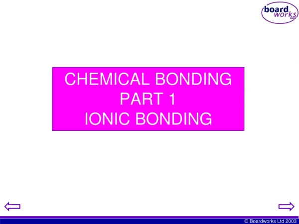 CHEMICAL BONDING PART 1 IONIC BONDING