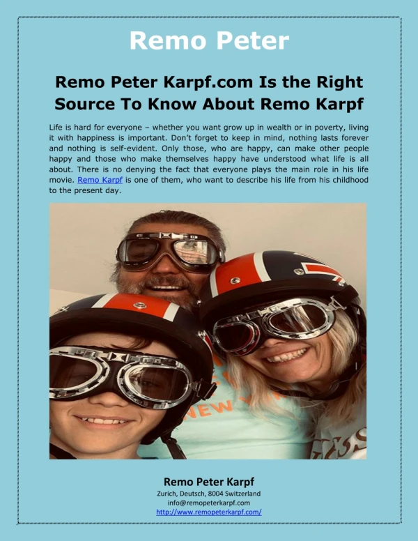 Remo Peter Karpf.com Is the Right Source To Know About Remo Karpf