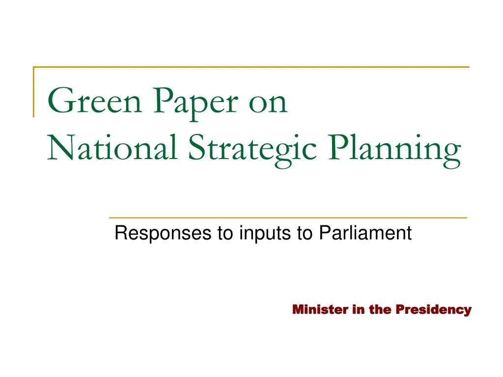 green paper on national strategic planning
