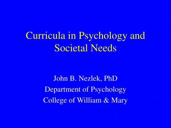 Curricula in Psychology and Societal Needs