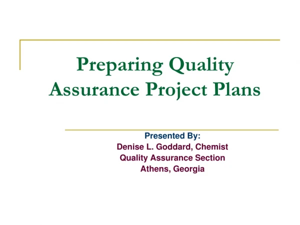 Preparing Quality Assurance Project Plans