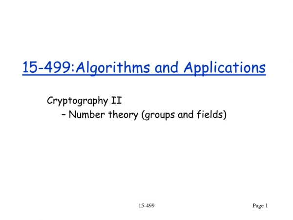 15-499:Algorithms and Applications