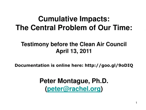 Cumulative Impacts: The Central Problem of Our Time: Testimony before the Clean Air Council