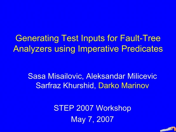 Generating Test Inputs for Fault-Tree Analyzers using Imperative Predicates