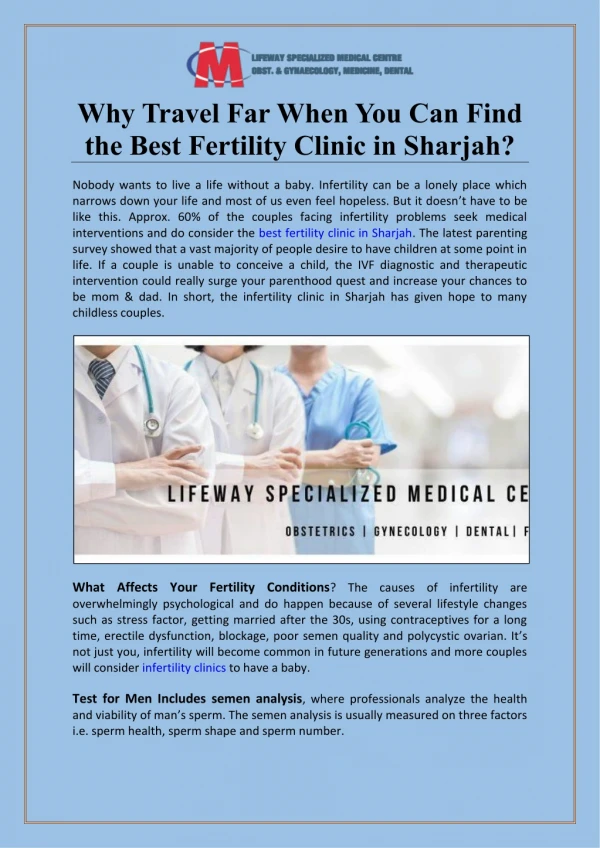 Why Travel Far When You Can Find the Best Fertility Clinic in Sharjah?