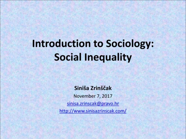 Introduction to Sociology: Social Inequality