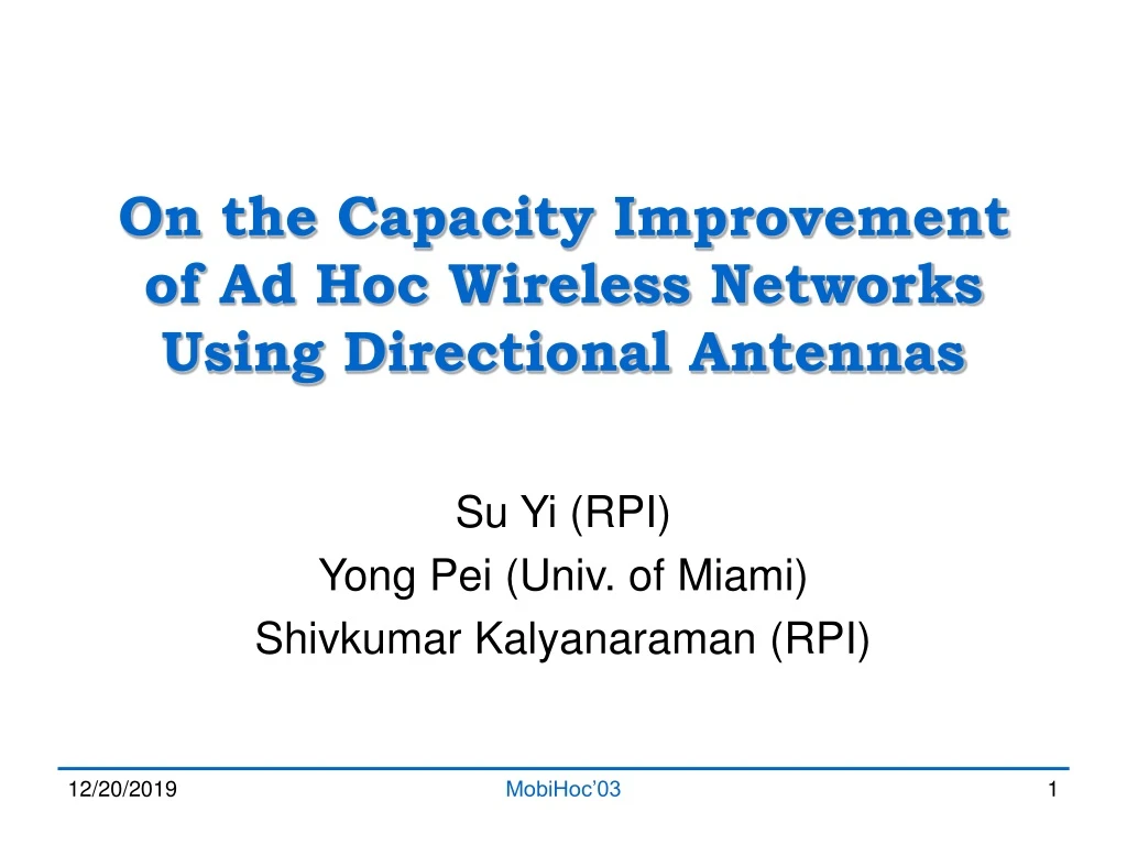 on the capacity improvement of ad hoc wireless networks using directional antennas