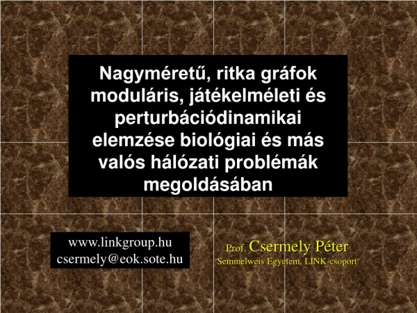 Prof.  Csermely Péter Semmelweis Egyetem, LINK-csoport