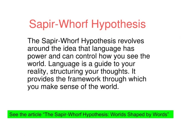 Sapir-Whorf Hypothesis