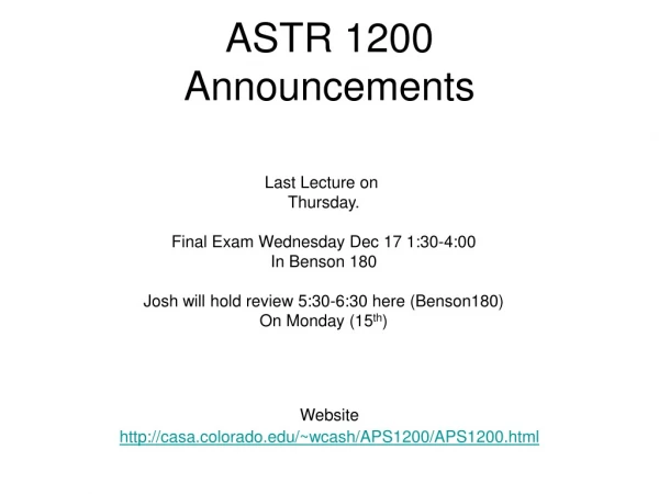 ASTR 1200 Announcements