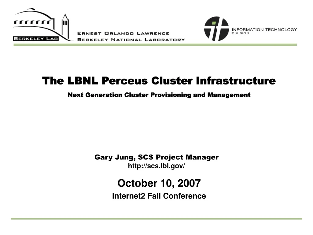 the lbnl perceus cluster infrastructure next generation cluster provisioning and management