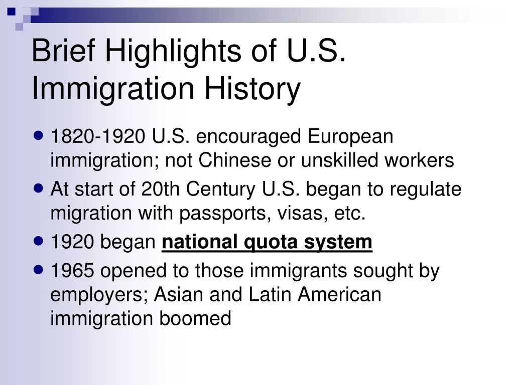 brief highlights of u s immigration history