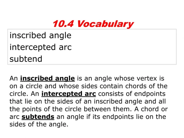 inscribed angle intercepted arc subtend