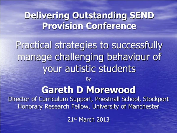 By Gareth D Morewood  Director of Curriculum Support, Priestnall School, Stockport