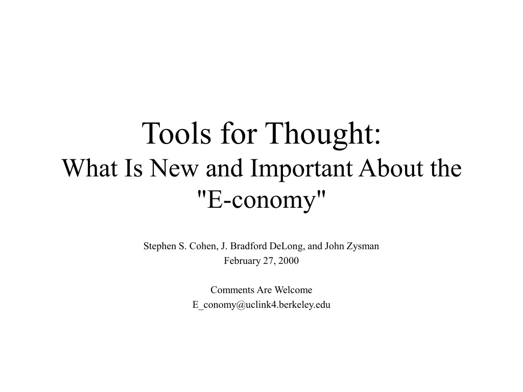 tools for thought what is new and important about the e conomy
