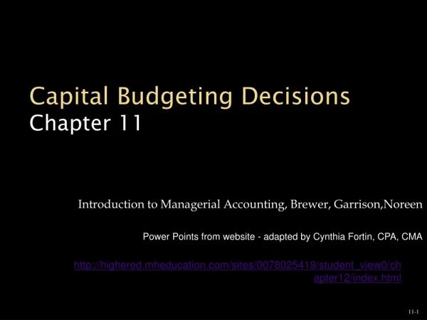 Capital Budgeting Decisions Chapter 11