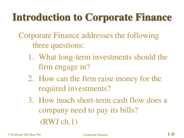 Introduction to Corporate Finance