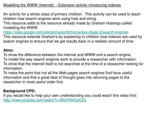 Modelling the WWW (Internet)  - Extension activity introducing indexes