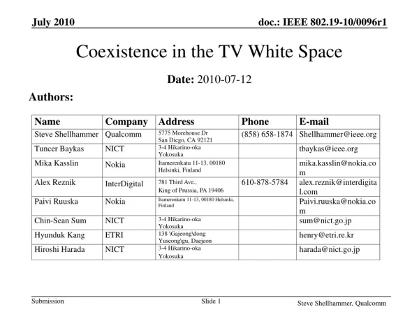 Coexistence in the TV White Space