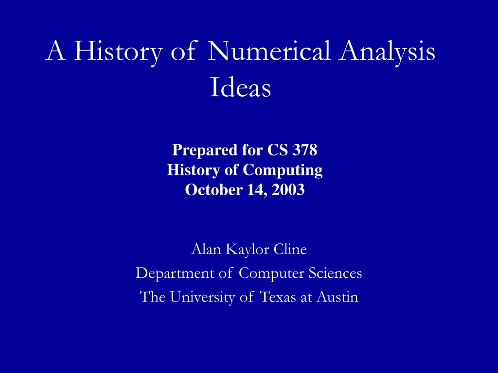 a history of numerical analysis ideas