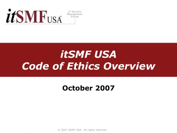 itSMF USA  Code of Ethics Overview