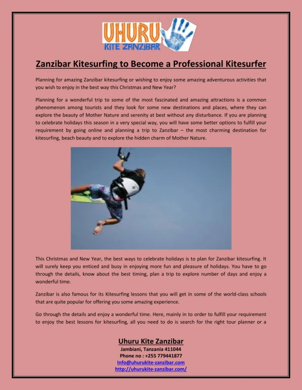 Zanzibar kitesurfing to become a professional kitesurfer