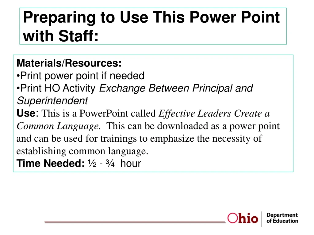 preparing to use this power point with staff
